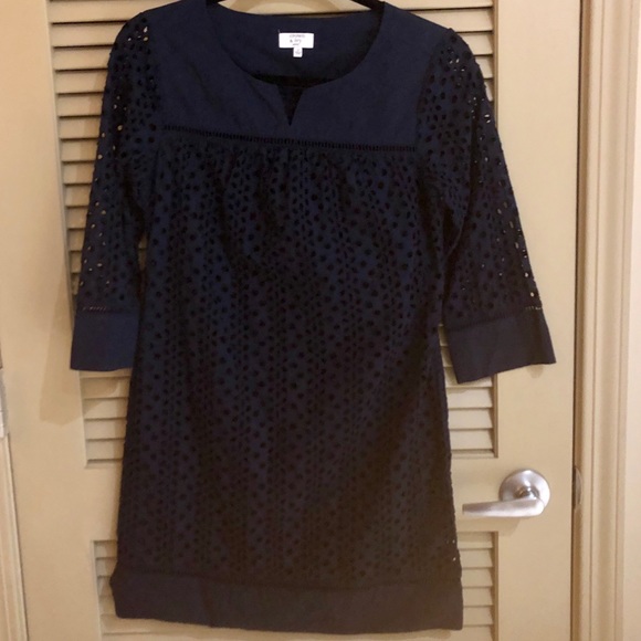 Navy Eyelet Dress with 3/4 Sleeves - Picture 1 of 7